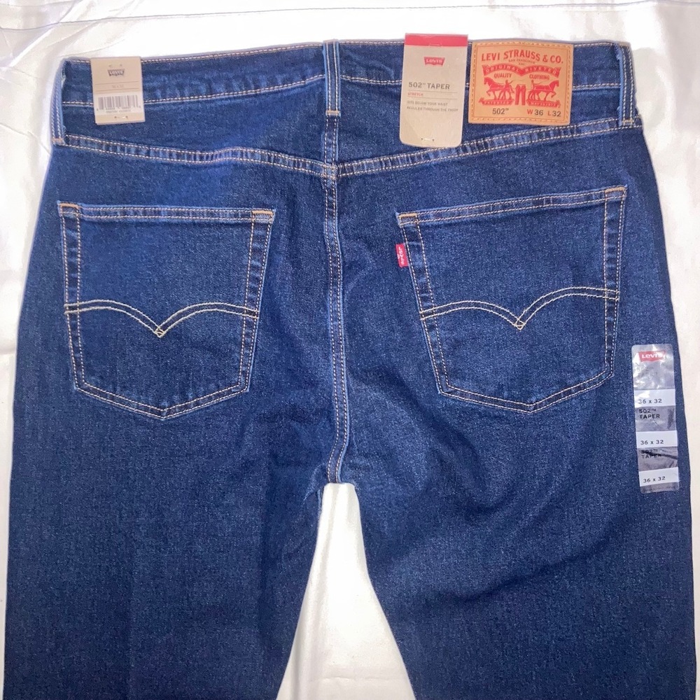 Levi's 502 Taper Jeans Mens 36x32 Large Stretch Dark Blue Denim Classic NWT - Picture 3 of 8